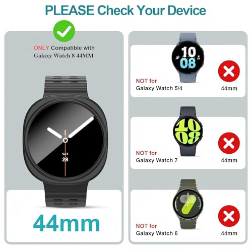 HASDON [6+6Pack Screen Protector Case for Samsung Galaxy Watch 8 44mm, Bubble Free Anti-Fog Tempered Glass Film and Waterproof Hard PC Protective Bumper No Water Collected Protective Cover Set - Image 2