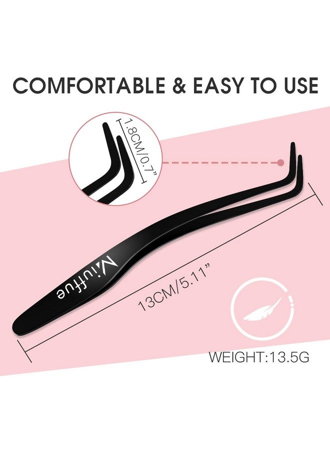 ميوفيو أداة وضع الرموش من Miuffue، ملقط رموش منحني من الفولاذ المقاوم للصدأ للرموش المتجمعة (أسود) - Image 2