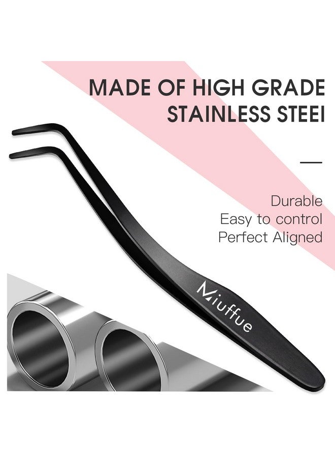 ميوفيو أداة وضع الرموش من Miuffue، ملقط رموش منحني من الفولاذ المقاوم للصدأ للرموش المتجمعة (أسود) - Image 5