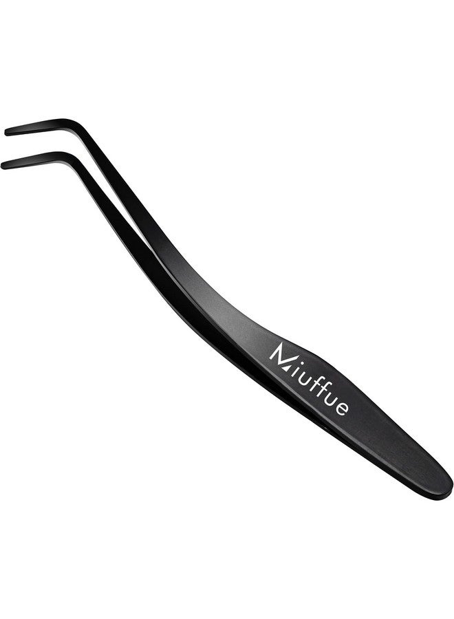 ميوفيو أداة وضع الرموش من Miuffue، ملقط رموش منحني من الفولاذ المقاوم للصدأ للرموش المتجمعة (أسود) - Image 1