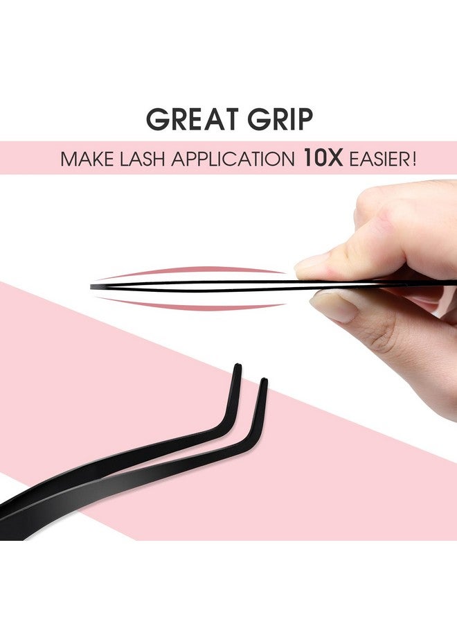 ميوفيو أداة وضع الرموش من Miuffue، ملقط رموش منحني من الفولاذ المقاوم للصدأ للرموش المتجمعة (أسود) - Image 3