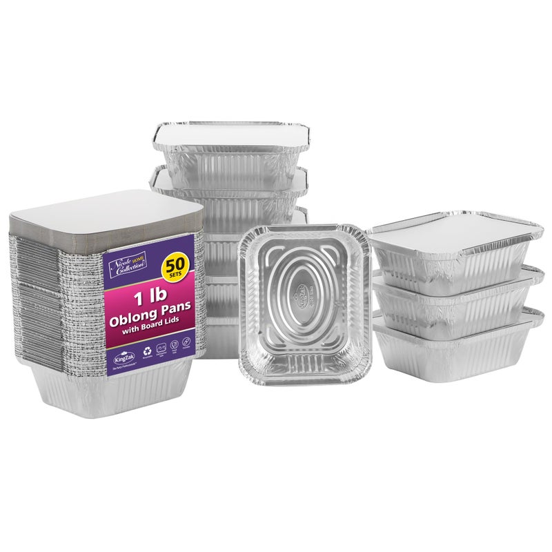 Nicole Home Collection Aluminum Pans With Lids  50 Count  1LB Oblong Pans 5x4 To Go Containers With Lids  Disposable Tin Foil Pans  Perfect For Catering Meal Prep Baking Freezer Safe