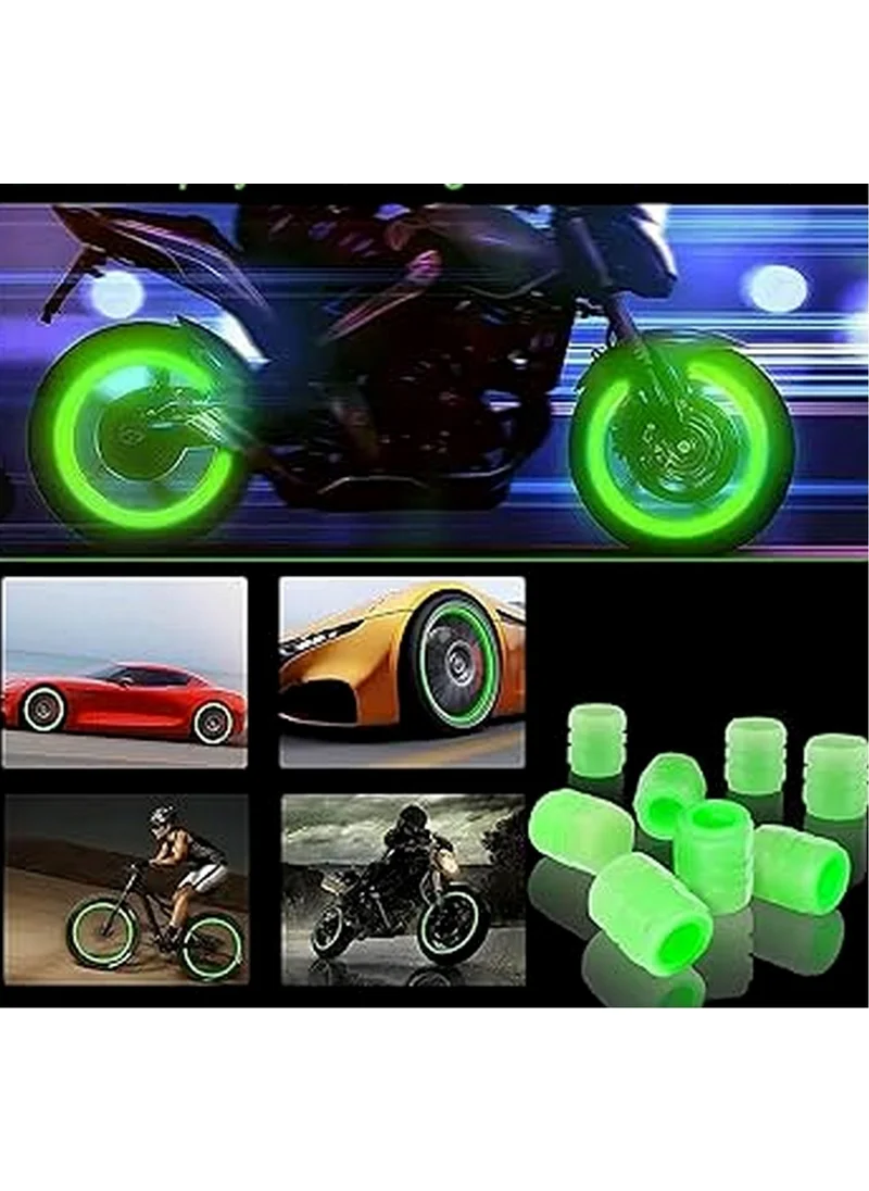 BarkoFix 4 Pieces Valve Cap Phosphorescent Fluorescent LED Battery-Free Car Motorcycle Bicycle Tire Valve Cap