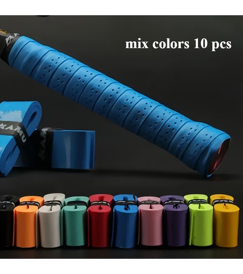 Set Of 10 Premium Synthetic Faux Leather Tennis Grip Tapes Non Slip Sweat Resistant Mix Colors - Image 1