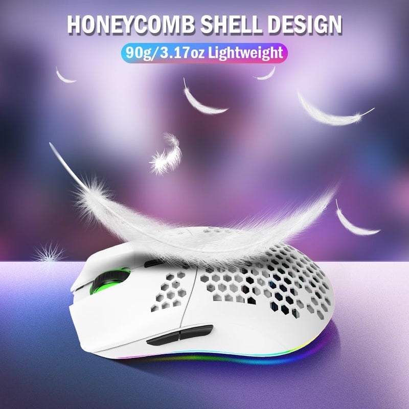 Aerbee Wireless Gaming Mouse, Aerbee Honeycomb Hollow Design Ergonomic Wireless Mouse with Backlight, 6 Buttons 4 Speed Adjustable DPI Computer Mouse Rechargeable RGB Gaming Wireless Mouse for Mac Laptop PC - Image 2