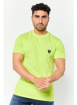 Men Crew Neck Short Sleeves Brand Logo T-Shirt, Green