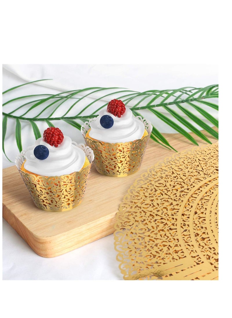 Generic - Elegant Gold Lace Wedding Cupcake Wrappers 50 Pack Laser Cut Baking Supplies for Bridal Shower Engagement Parties Decor - Image 1