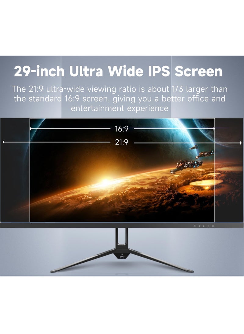FlashHawk - 2K 29 inch Ultrawide Monitor, 21:9 IPS Display 2560 x 1080P 100Hz Refresh Rate with HDR Low Blue Light, DP+HDMI Computer Monitor for Home Office Gaming Black - Image 1