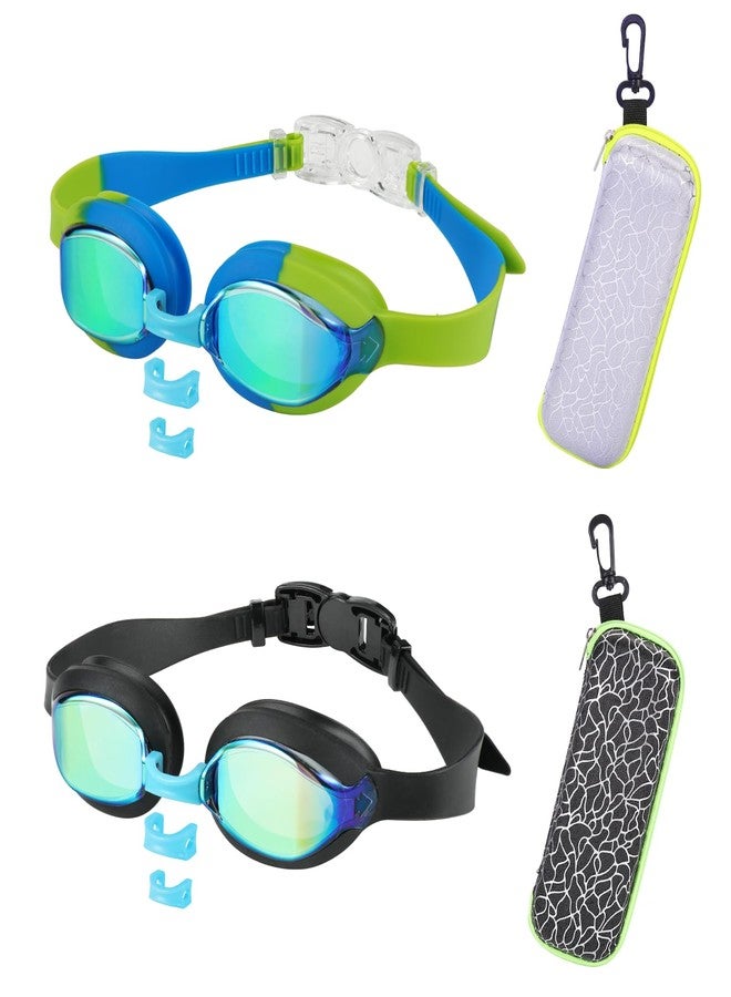 RUIGAO Swimming Goggles Kids 6-14, Anti Fog/Mirrored/UV Protection, Black/Blue Swim goggles with Case for Kids/Yoouth/Adult - Image 1
