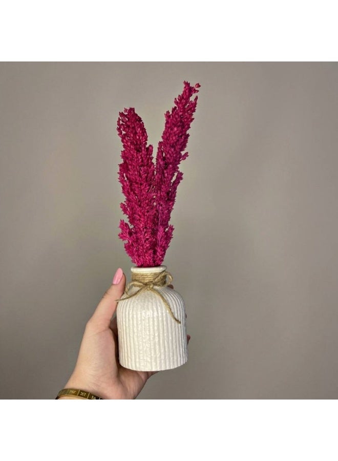 Ribbed Concrete Vase with Natural Pampas Grass & Jute Bow Detail - Image 3