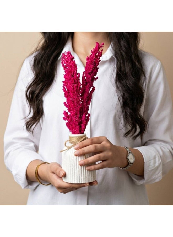 Ribbed Concrete Vase with Natural Pampas Grass & Jute Bow Detail - Image 1