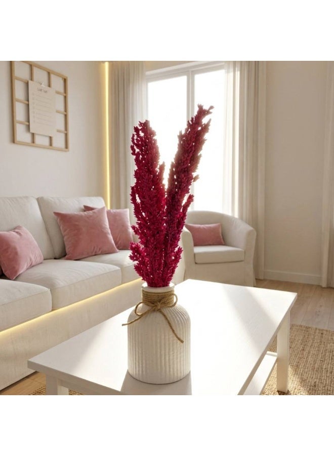 Ribbed Concrete Vase with Natural Pampas Grass & Jute Bow Detail - Image 2