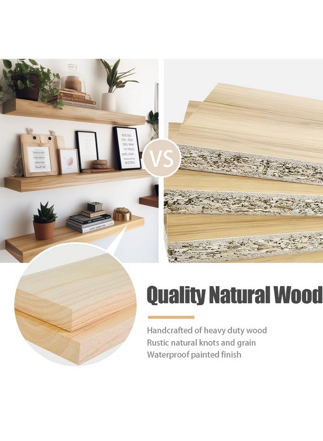 Habudda Habudda Floating Shelves, Wooden Wall Shelf for Rustic Decor, Hanging Display Shelving for Bedroom Bathroom Kitchen Living Room, Natural Wood, Invisible Bracket, 23.6"×6.7"×1.6", 2-Pack  - Image 3