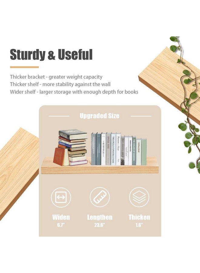 Habudda Habudda Floating Shelves, Wooden Wall Shelf for Rustic Decor, Hanging Display Shelving for Bedroom Bathroom Kitchen Living Room, Natural Wood, Invisible Bracket, 23.6"×6.7"×1.6", 2-Pack  - Image 2