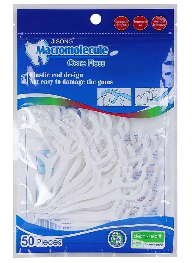 OVERSEASE Macromolecule Dental Floss Picks, 50 Pieces, 8cm Length, Smooth Round Wire, Gum-Safe Design - Image 1