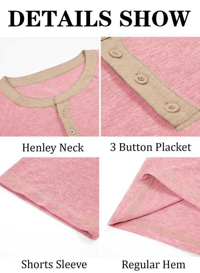 Makkrom Mens Henley Shirts Short Sleeve Casual Summer Basic T Shirts Button Vintage Lightweight Tee Tops, Pink, XXL - Image 5