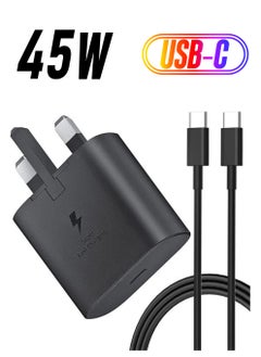 UK USB C Plug & Cable 45W Charger For Samsung FAST Charge Adapter 3 Pin Mains Wall Charging for galaxy Mobile phone S 24 ULTRA S23 ultra FE S 22 S 21 fe 20 note 20 ultra 10 9 8 a14 a34 a54
