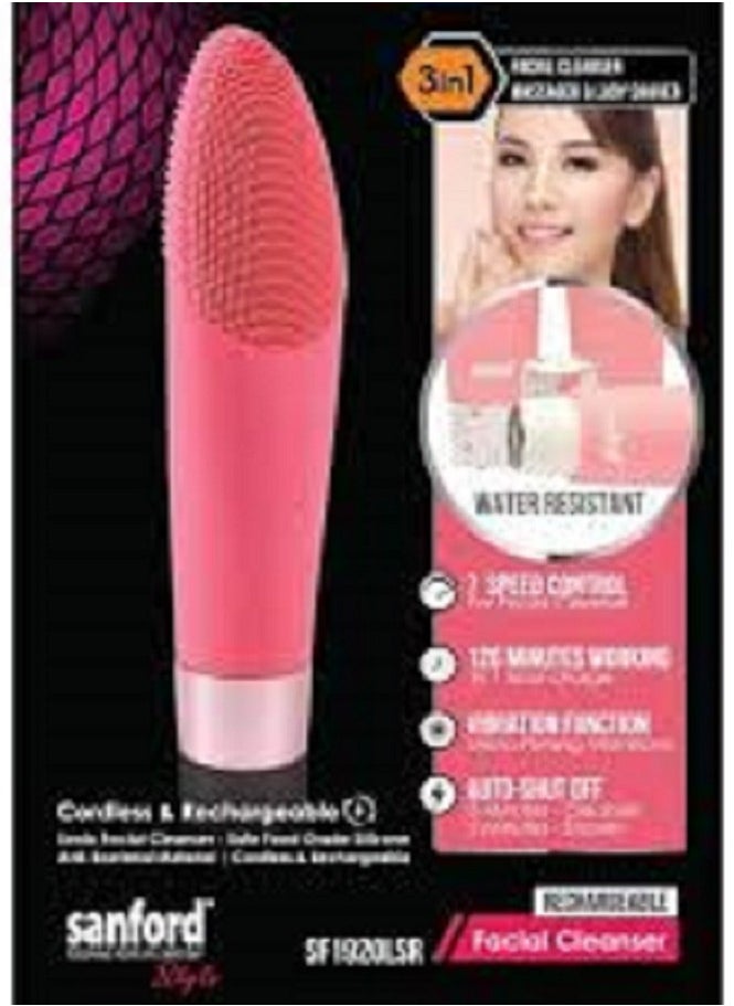 Sanford Ink Corporation - Products - Sanford SF1920LSR 3-in-1 Rechargeable Facial Cleanser, Massager, and Lady Shaver - Safe Food-Grade Silicone, Anti-Bacterial Material, Cordless & Rechargeable, Multi-Function Kit with 7-Speed Control and Auto Shut-Off Timer (3 Minutes for Cleansing, 5 Minutes for Shaving) - Image 1