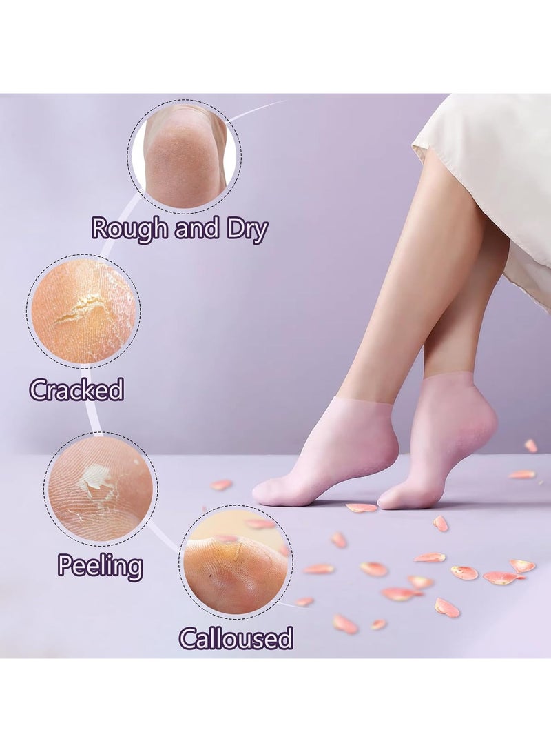 2 Pairs Silicone Socks Gloves Set for Dry Cracked Feet Hands, Silicone Moisturizing Socks for Women, Hand Foot Care, Spa Gel Socks Gloves After Pedicure - Image 2