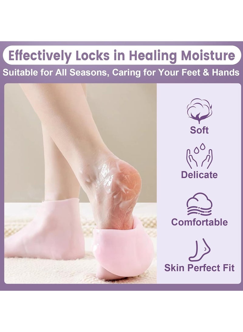 2 Pairs Silicone Socks Gloves Set for Dry Cracked Feet Hands, Silicone Moisturizing Socks for Women, Hand Foot Care, Spa Gel Socks Gloves After Pedicure - Image 4