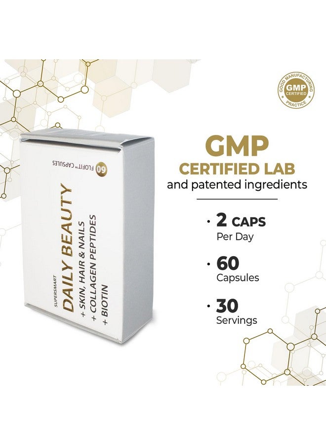 Supersmart - Daily Beauty (Patented & High Potency) - with Verisol Collagen Peptides, Hyaluronic Acid, Soluble Keratin, Biotin | Non-GMO & No fillers & Gluten Free - 60 Flofit Capsules - Image 4