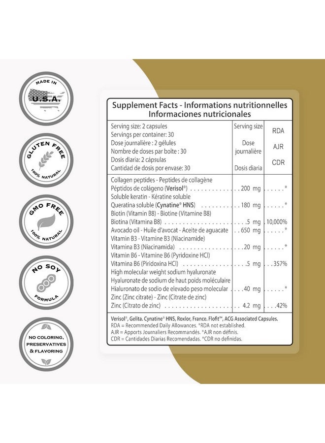 Supersmart - Daily Beauty (Patented & High Potency) - with Verisol Collagen Peptides, Hyaluronic Acid, Soluble Keratin, Biotin | Non-GMO & No fillers & Gluten Free - 60 Flofit Capsules - Image 3