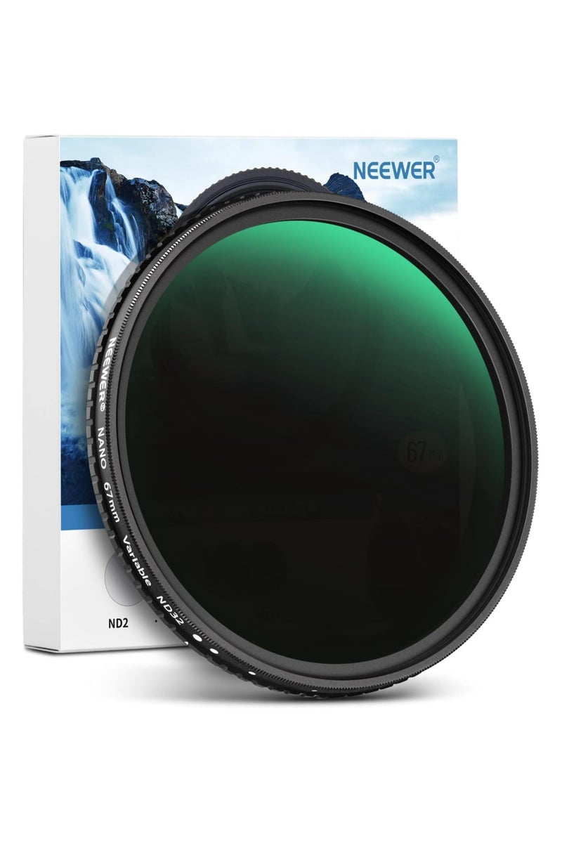 NEEWER 67MM MRC Adjustable HD ND Filter ND2-ND32 & CPL – 2-in-1 Neutral Density & Polarizer Lens Filter for DSLR/Mirrorless Cameras black - Image 1