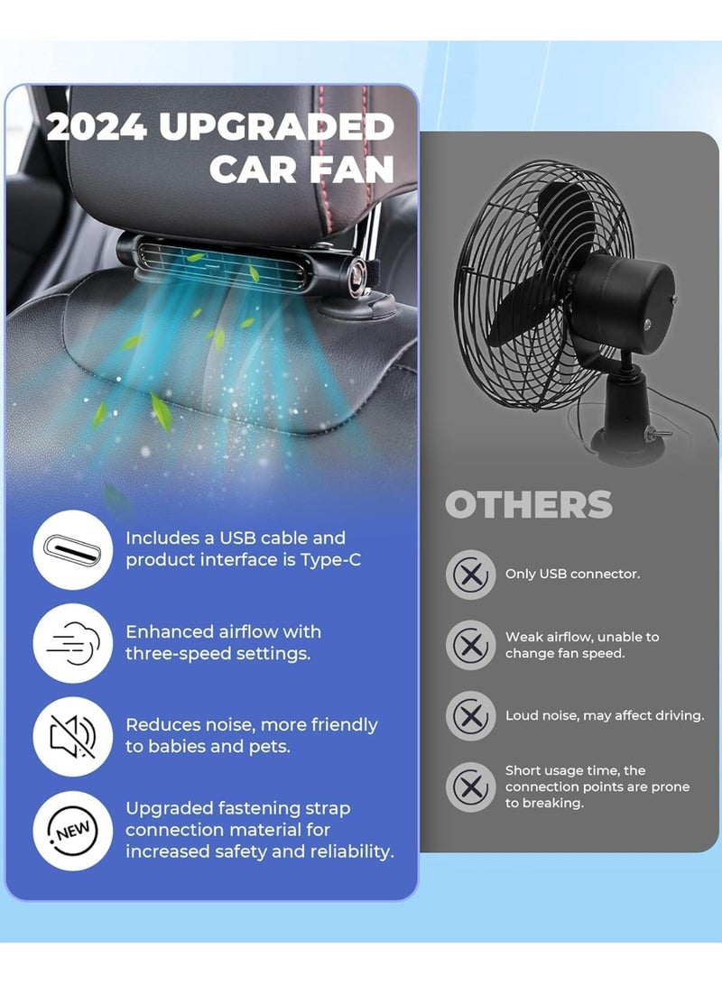 BlueFire Car Headrest Cooling Fan – 3 Speeds Adjustable Dual-Turbine Car Seat Fan, USB Powered Rear Headrest Fan Cooler for Backseat, Portable Car Interior Air Circulator with Silent Operation & Universal Fit – Summer Car Accessories for Passengers, Kids & Pets - Image 4