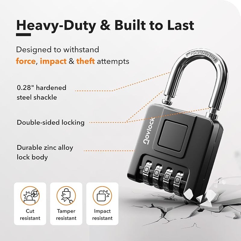 Combination Padlock for Outdoor & Indoor – Weatherproof, Heavy Duty, Portable – 7mm Shackle – for Gates, Fences, Lockers, Sheds, Cabinets – 1-Pack, Black - Image 4