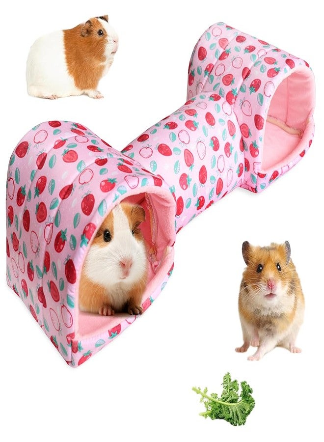 Qpets بيت الهامستر كيو بيتس® على شكل نفق ومخبأ وكهف للعب، مصنوع من القطن الناعم الدافئ، بنقشة الفراولة، مخبأ مريح وأنيق للحيوانات الصغيرة مثل الهامستر والجرذان وغيرها من الحيوانات الأليفة الصغيرة. - Image 1