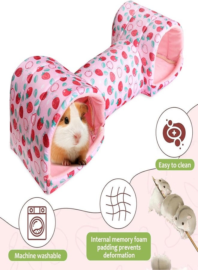 Qpets بيت الهامستر كيو بيتس® على شكل نفق ومخبأ وكهف للعب، مصنوع من القطن الناعم الدافئ، بنقشة الفراولة، مخبأ مريح وأنيق للحيوانات الصغيرة مثل الهامستر والجرذان وغيرها من الحيوانات الأليفة الصغيرة. - Image 3