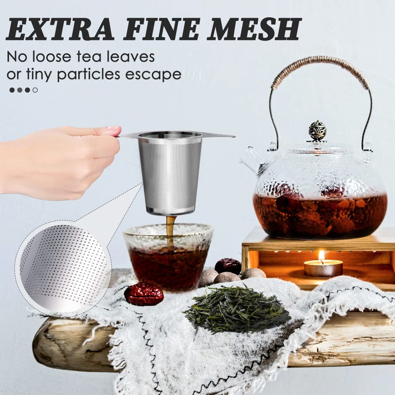 Yoassi Extra Fine 18/8 Stainless Steel Tea Infuser Mesh Strainer with Large Capacity & Perfect Size Double Handles for Hanging on Teapots, Mugs, Cups to Steep Loose Leaf Tea and Coffee - Image 3