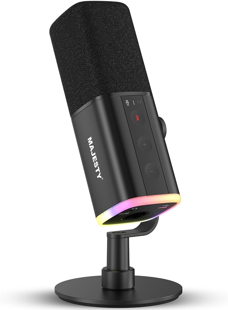 Majesty Hi-End Gaming Microphone Dynamic Mic for Content Making & Live Streaming RGB Lighting USB Type-C & XLR Connectors & Headphone Input Mute Button Live Audio Monitoring - Black - Image 1