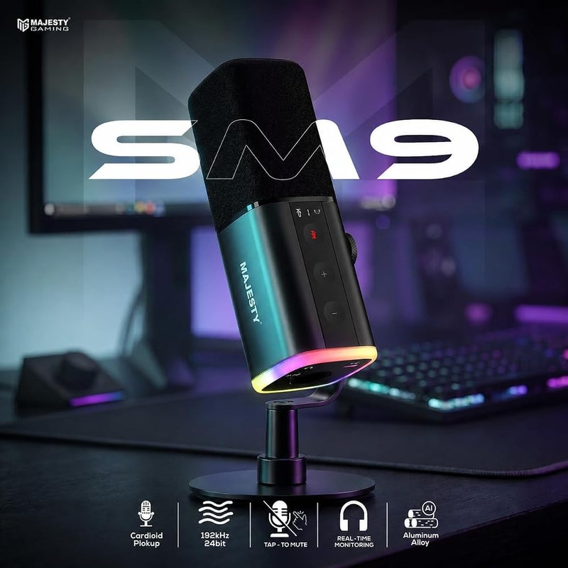 Majesty Hi-End Gaming Microphone Dynamic Mic for Content Making & Live Streaming RGB Lighting USB Type-C & XLR Connectors & Headphone Input Mute Button Live Audio Monitoring - Black - Image 2
