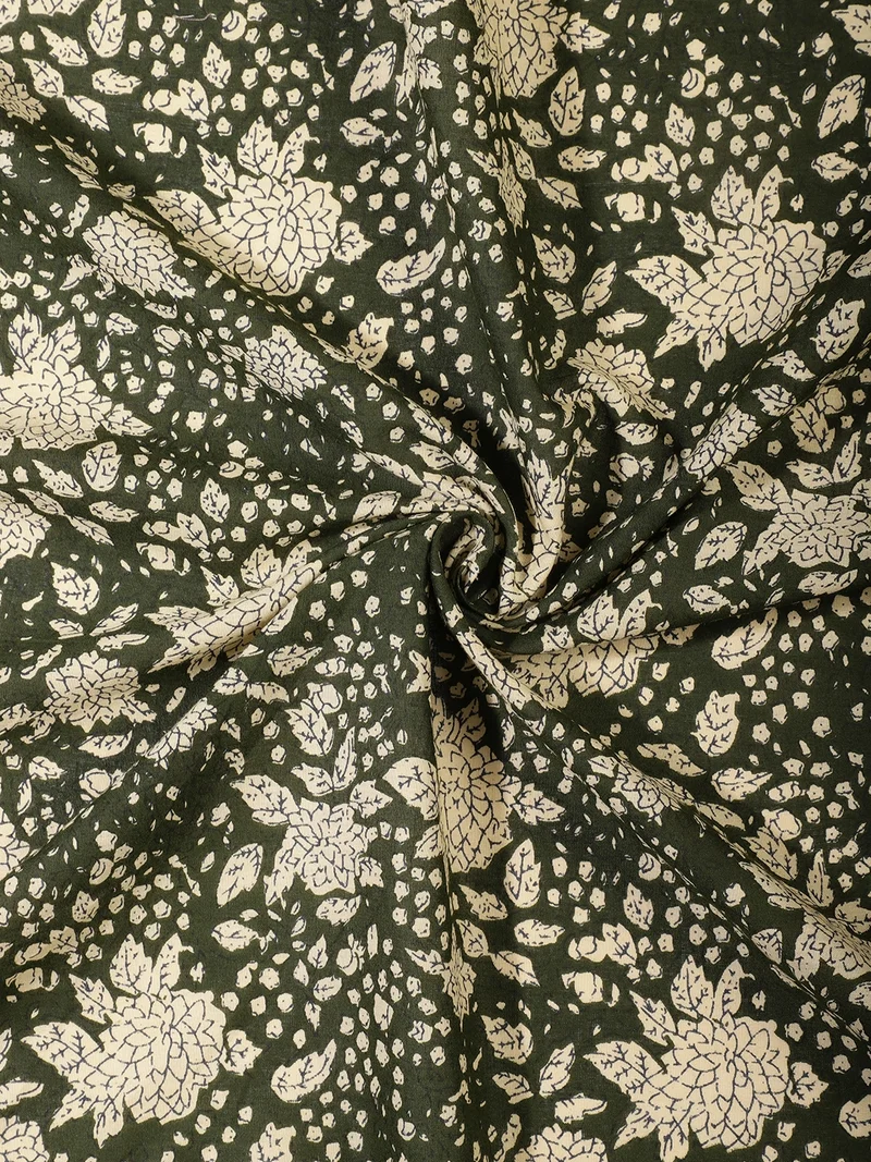 AKS Ditsy Floral Print Fabric in Forest Green