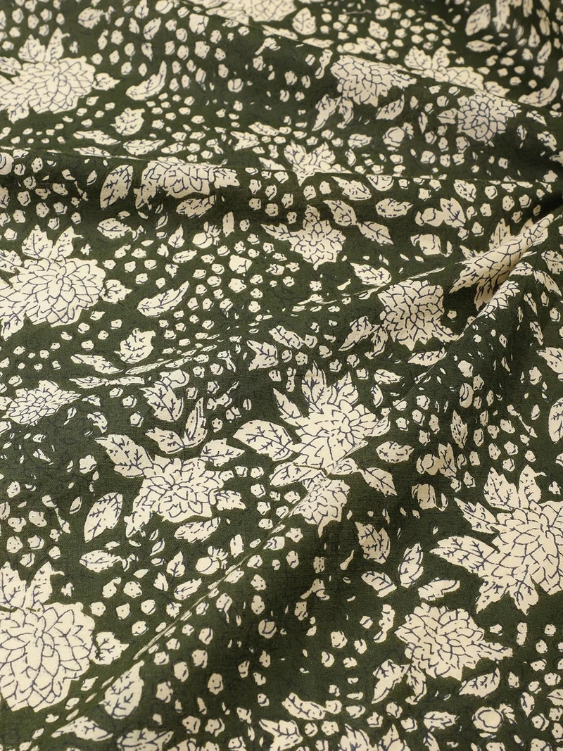 AKS Ditsy Floral Print Fabric in Forest Green
