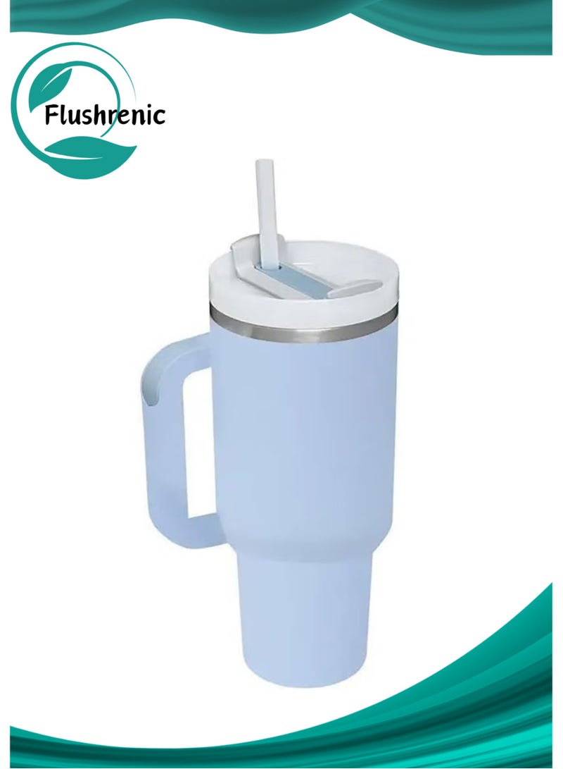 Flushrenic 40oz Thermal Mug with Straw, Double-Walled Vacuum Insulated Car Mug, Travel Mug With Handle And Straw, For Iced Coffee, Hot or Cold Tea and Beverage - Image 1