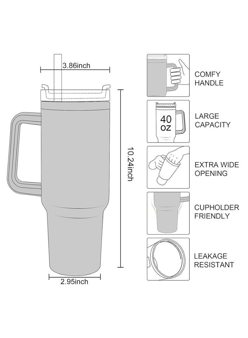 Flushrenic 40oz Thermal Mug with Straw, Double-Walled Vacuum Insulated Car Mug, Travel Mug With Handle And Straw, For Iced Coffee, Hot or Cold Tea and Beverage - Image 2