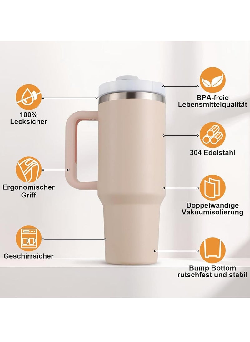 Flushrenic 40oz Thermal Mug with Straw, Double-Walled Vacuum Insulated Car Mug, Travel Mug With Handle And Straw, For Iced Coffee, Hot or Cold Tea and Beverage - Image 3