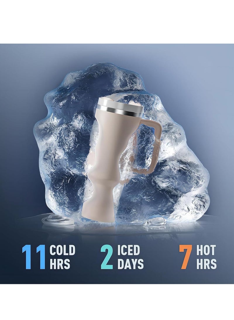 Flushrenic 40oz Thermal Mug with Straw, Double-Walled Vacuum Insulated Car Mug, Travel Mug With Handle And Straw, For Iced Coffee, Hot or Cold Tea and Beverage - Image 5