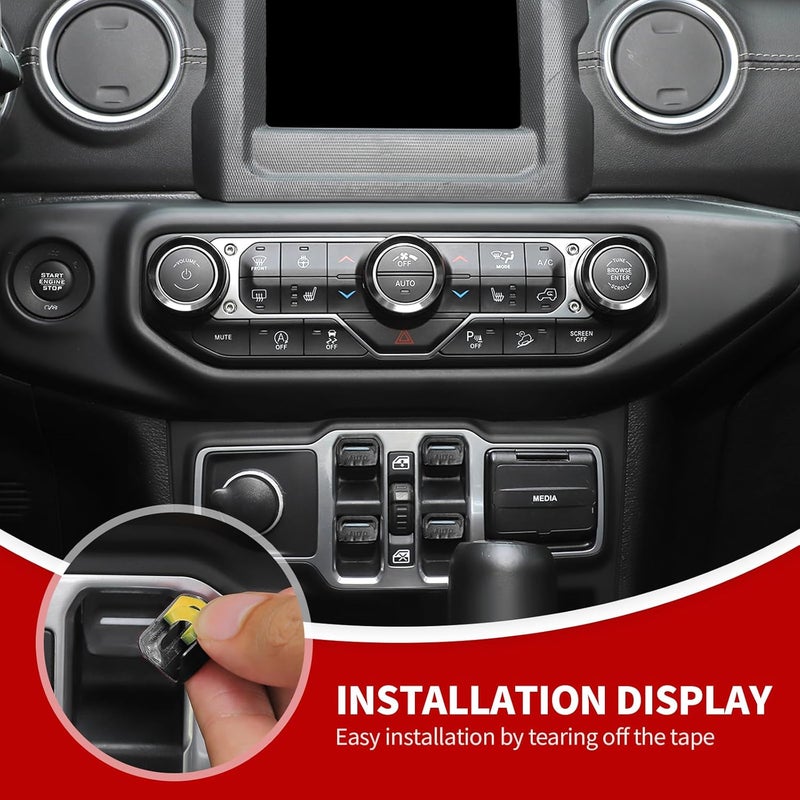 JeCar JL Switch Button Covers Window Control Air Conditioner Headlight Volume Radio Knob Trims Interior Accessories Compatible with Jeep Wrangler JL JLU 20182026 Gladiator JT 20202026 Black - Image 4