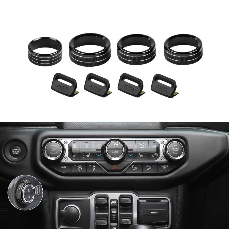 JeCar JL Switch Button Covers Window Control Air Conditioner Headlight Volume Radio Knob Trims Interior Accessories Compatible with Jeep Wrangler JL JLU 20182026 Gladiator JT 20202026 Black - Image 2