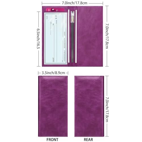 LLi Cufite Leather Checkbook Cover for Top & Side Tear Registers Duplicate Checks with Plastic Insert Flap Card Holder Pen Hoop Slim Wallet for Men Women - Image 3