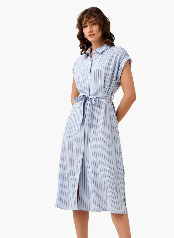 Splash FAV Striped Shirt Women Dress with Belt