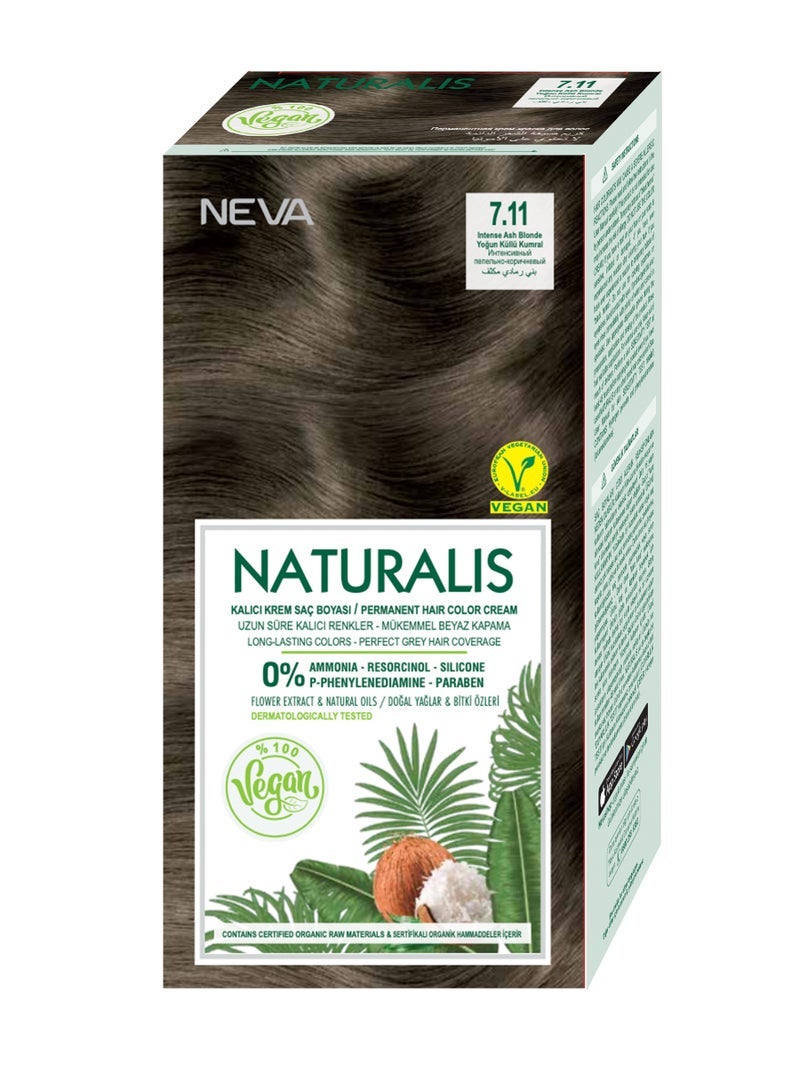 NEVA Naturalis Permanent Hair Color, Vegan,100% Gray Coverage, Organic, No Harmful Chemicals, Ammonia Free, Long-Lasting - INTENSE ASH BLONDE - 7.11 - Image 1