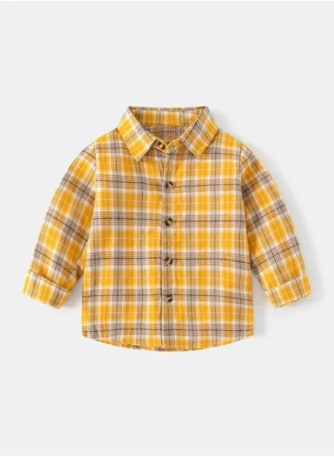 YUNIQEE Orange Collared Long Sleeve Checkered Shirt