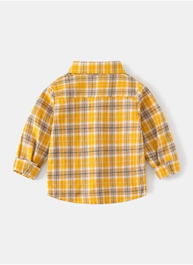 YUNIQEE Orange Collared Long Sleeve Checkered Shirt