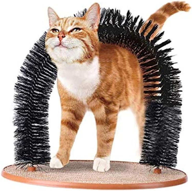 Cat Self Groomer & Arch Massager - Durable Bristle Brush with Scratching Pad Base - Interactive Toy with Catnip Compartment - Image 1
