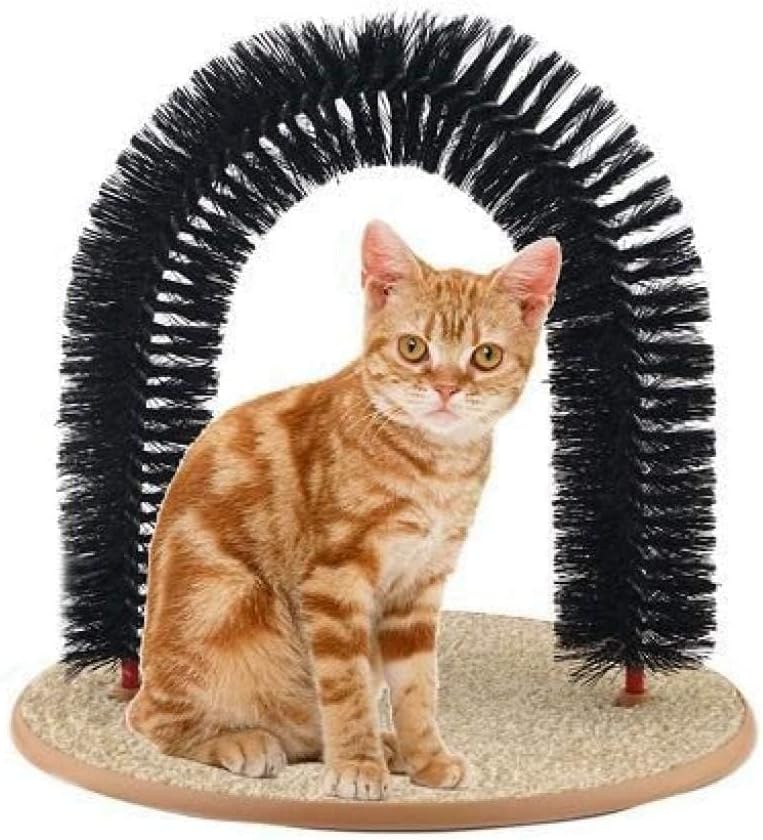 Cat Self Groomer & Arch Massager - Durable Bristle Brush with Scratching Pad Base - Interactive Toy with Catnip Compartment - Image 2
