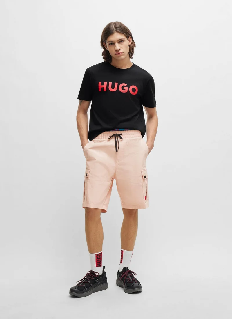 HUGO Black Cotton-jersey T-shirt with logo print for Men | Best Price UAE